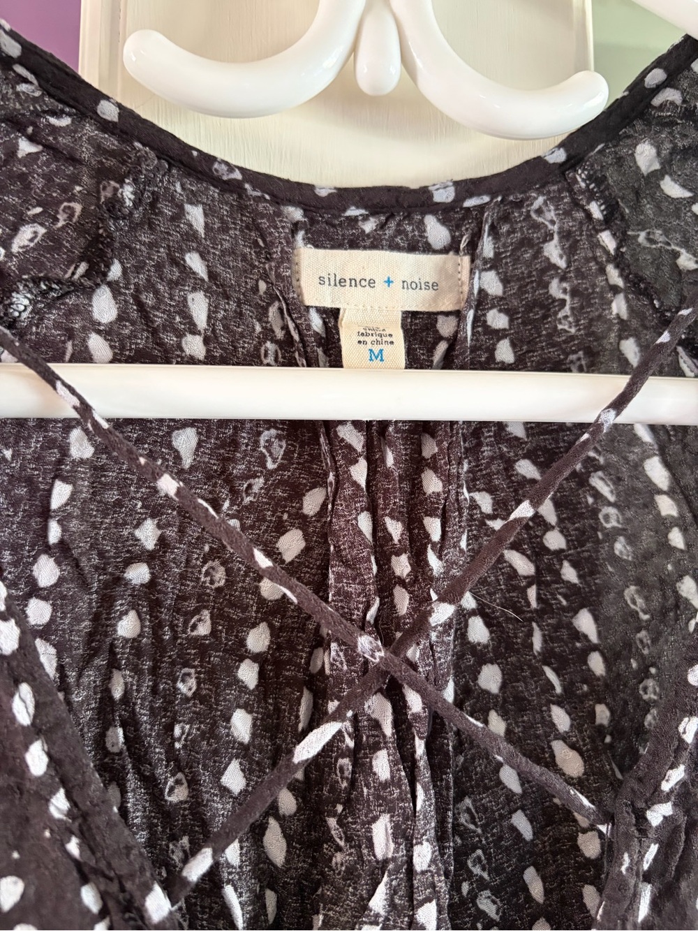 silence + noise Black and White Patterned Crisscross Front Top